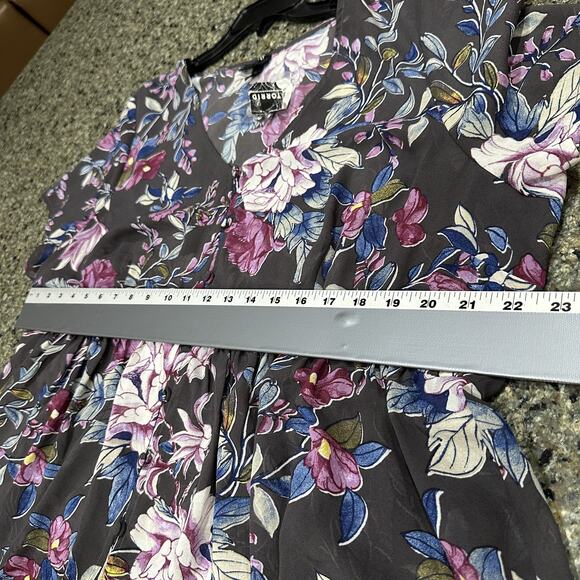 TORRID Floral Sheer Chiffon Button up Babydoll Tunic Blouse Hi Lo Plus 2X Gray - Picture 5 of 6